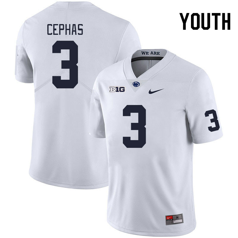 Youth #3 Dante Cephas Penn State Nittany Lions College Football Jerseys Stitched Sale-White
